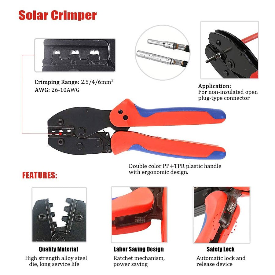 Herramientas de prensado Solar para Cable de Panel Solar PV de 2,5-6,0mm, 10 uds, conectores de Cable de Panel Solar macho y hembra, llave de conector Solar