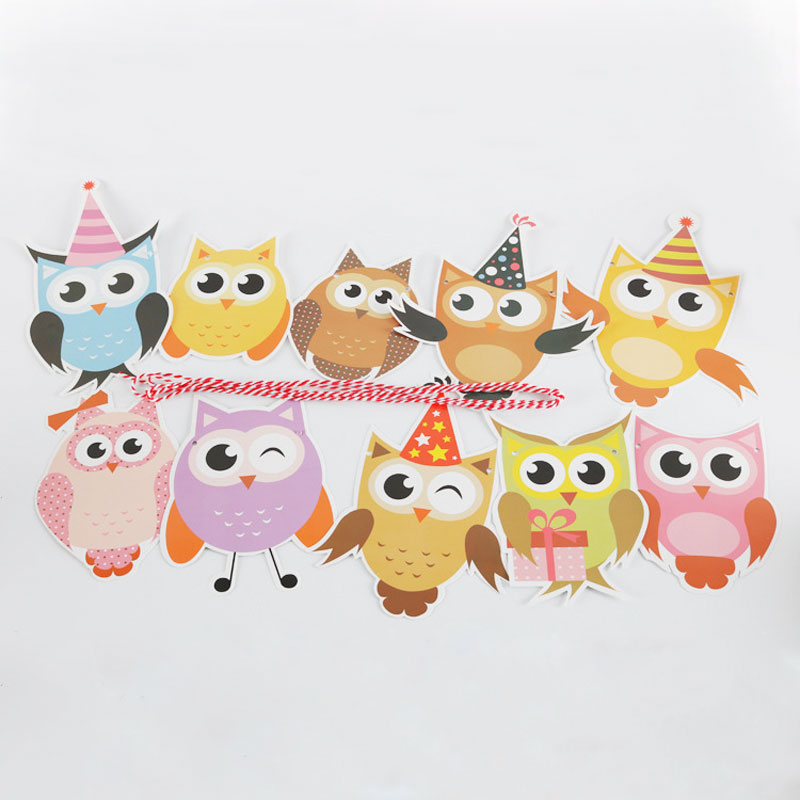 Decoração para festa de aniversário, guirlanda de papel com desenho de coruja para crianças, rack decorativo