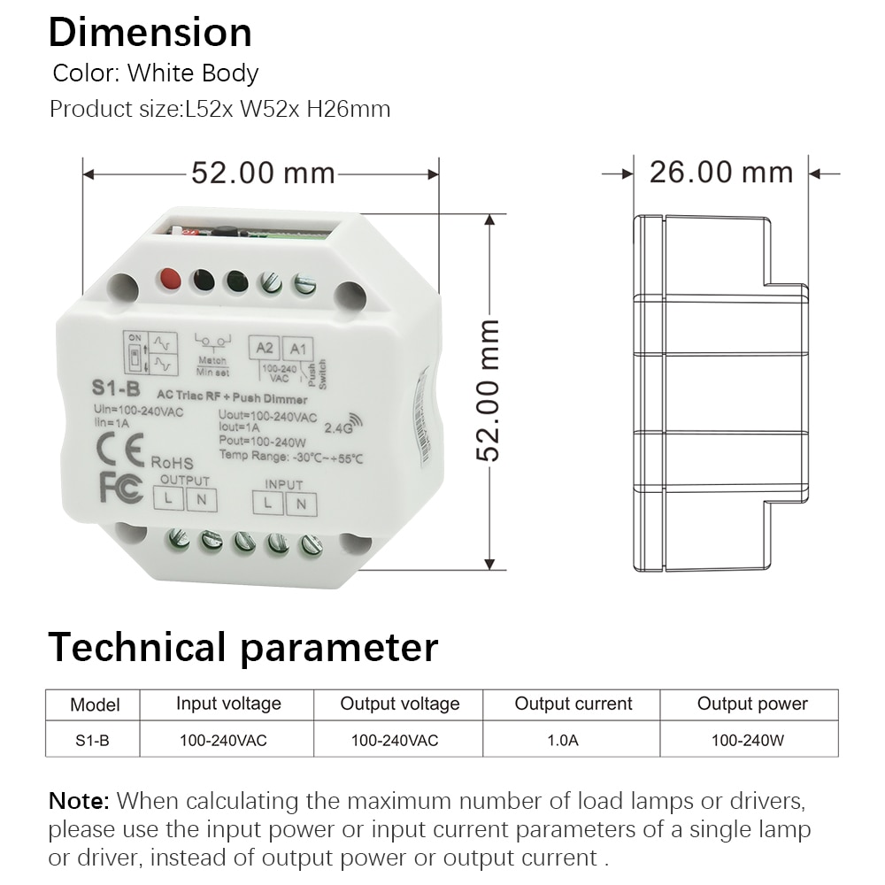 Dimmer led 220v 230v 110v ac triac trådlös wifi rf dimbar tryckströmbrytare med 2.4g dimmerknappar för led lampa  s1- b