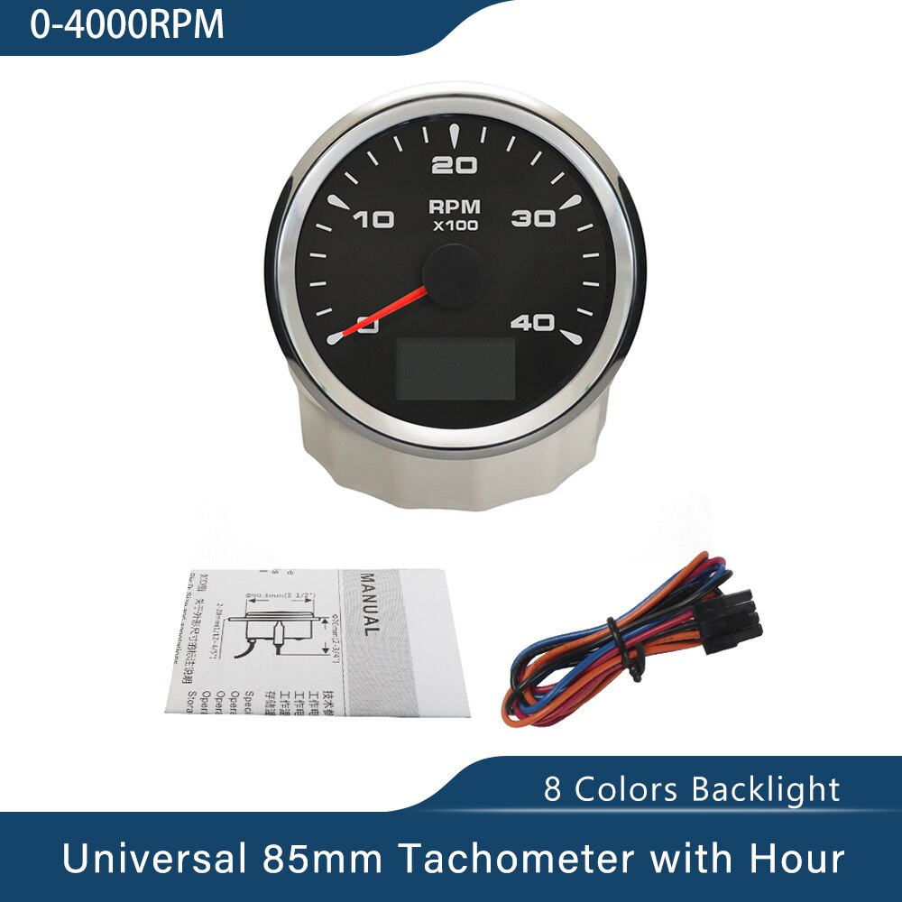 Wasserdichte Stiefel Drehzahlmesser Marine Tacho Messgerät LCD Betriebsstundenzähler 3K 4K 6K 8K 85mm Stiefel Tachometer 12V/24V Mit 8 Farben Hintergrundbeleuchtung: 4K BS