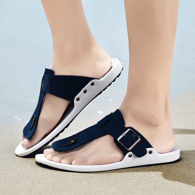 Canvas Sandals Men Black Blue Grey Flip Flops Casual Flat Sandals Summer Beach Slipper Men Comfort Flip Flops Shoes