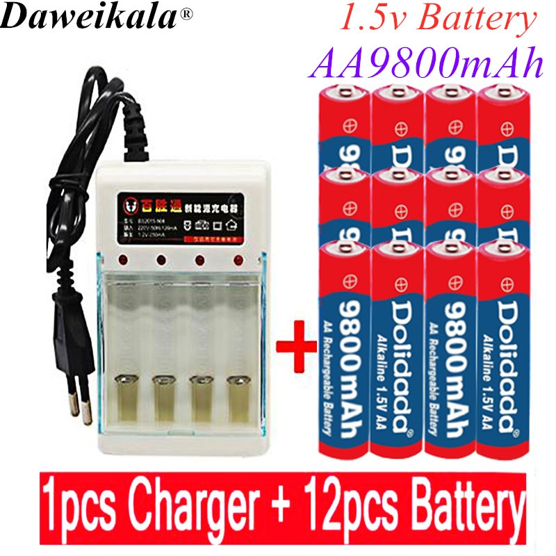 Lot Aa Oplaadbare Batterij 9800 Mah 1.5V Alkaline Oplaadbare Batery Voor Led Licht Speelgoed Mp3 + Lader