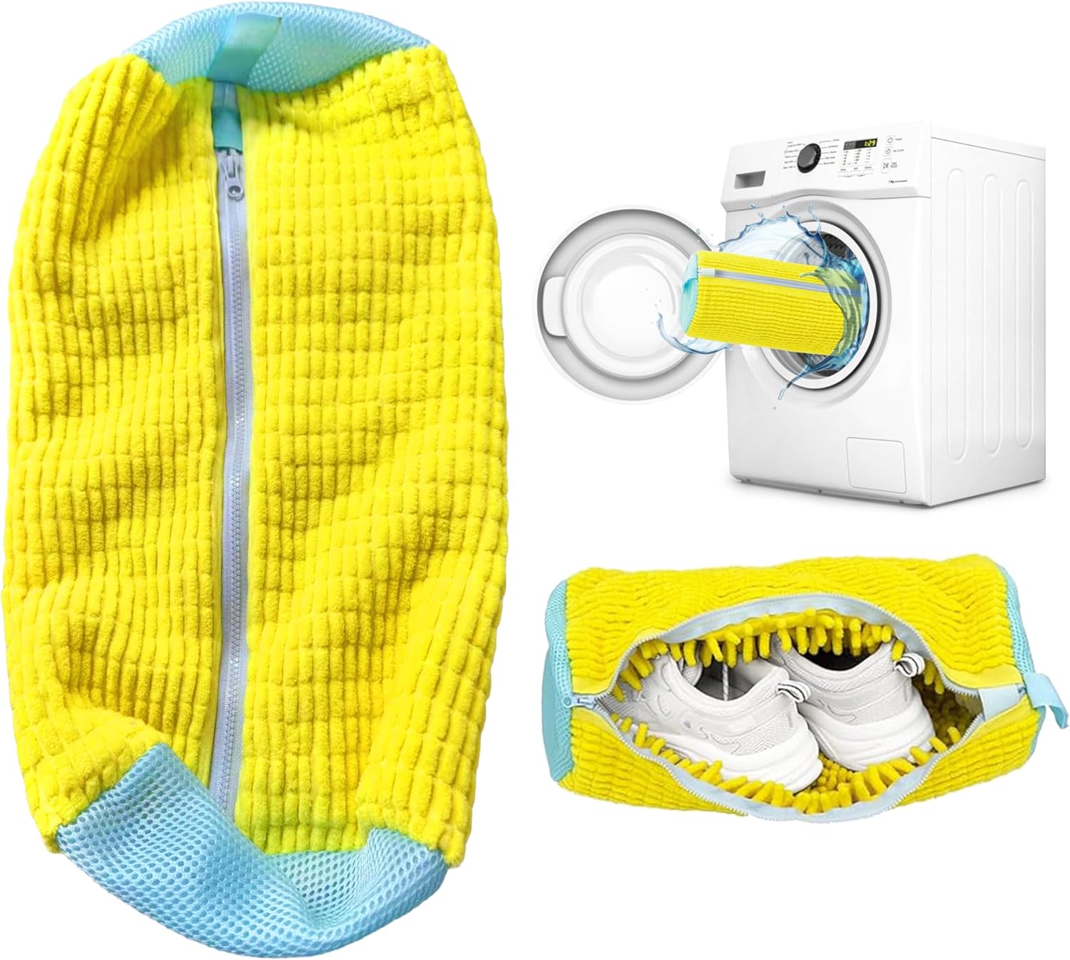 Durable Mesh Shoe Wash Bag with Zipper Rich Fluff Inside Protects Sneakers Casual Shoes in Washer Dryer Travel Storage Organizer