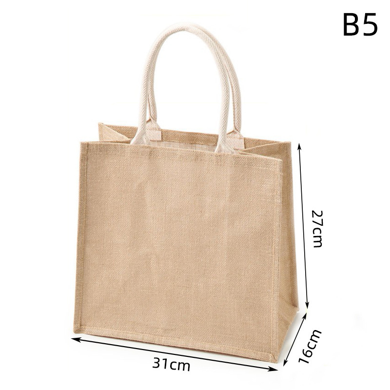 Draagbare Jute Jute Boodschappentas Handtas Bamboe Lus Handgrepen Tote Retro Diy Tas Handtas Vrouwen Big Size Strandtas Voor meisjes: B5