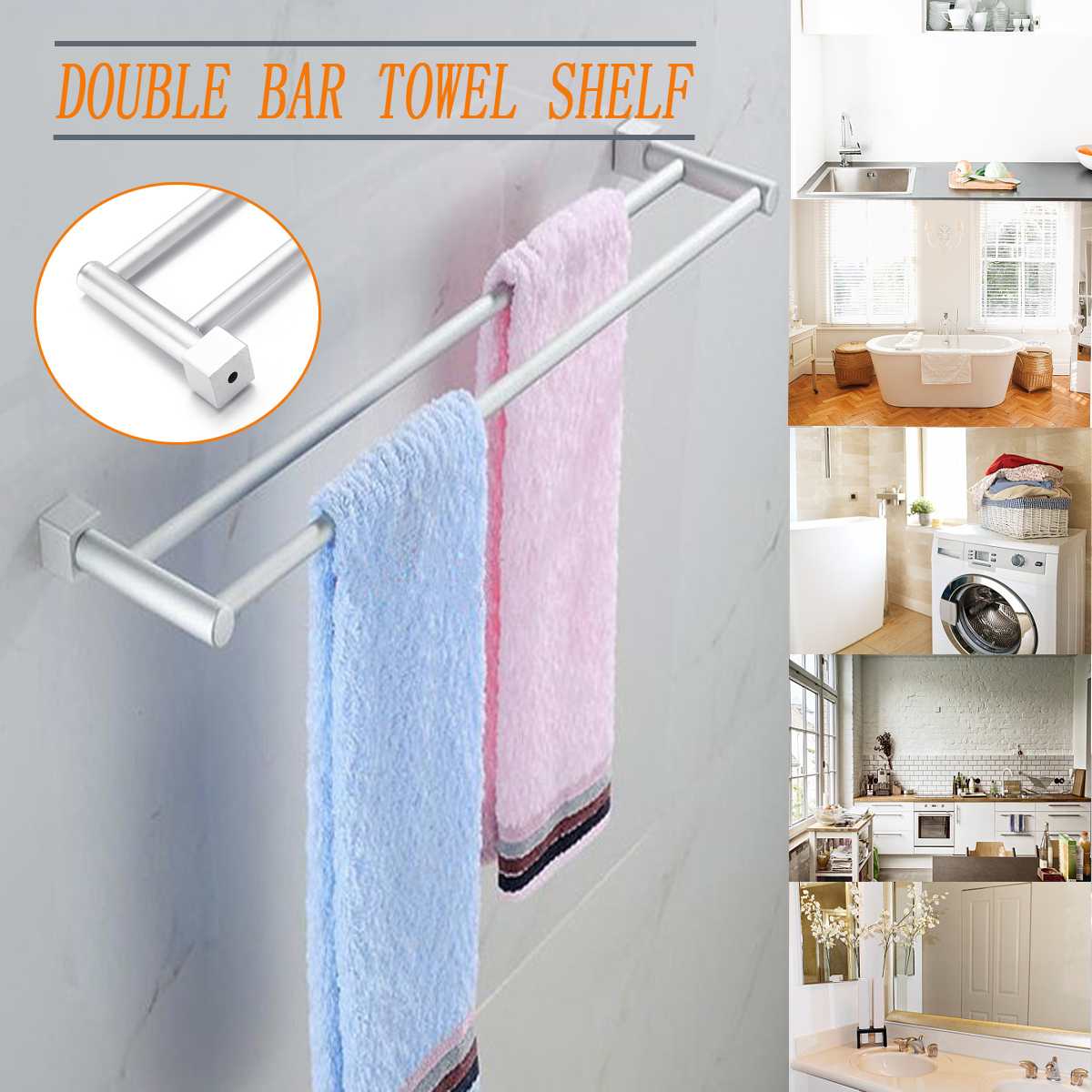 Xueqin Badkamer Dubbele Handdoekhouder Rack 2 Bar Ruimte Aluminium Hanger Wandmontage Handdoek Plank Bad Rails Bars Houder 58x12 cm