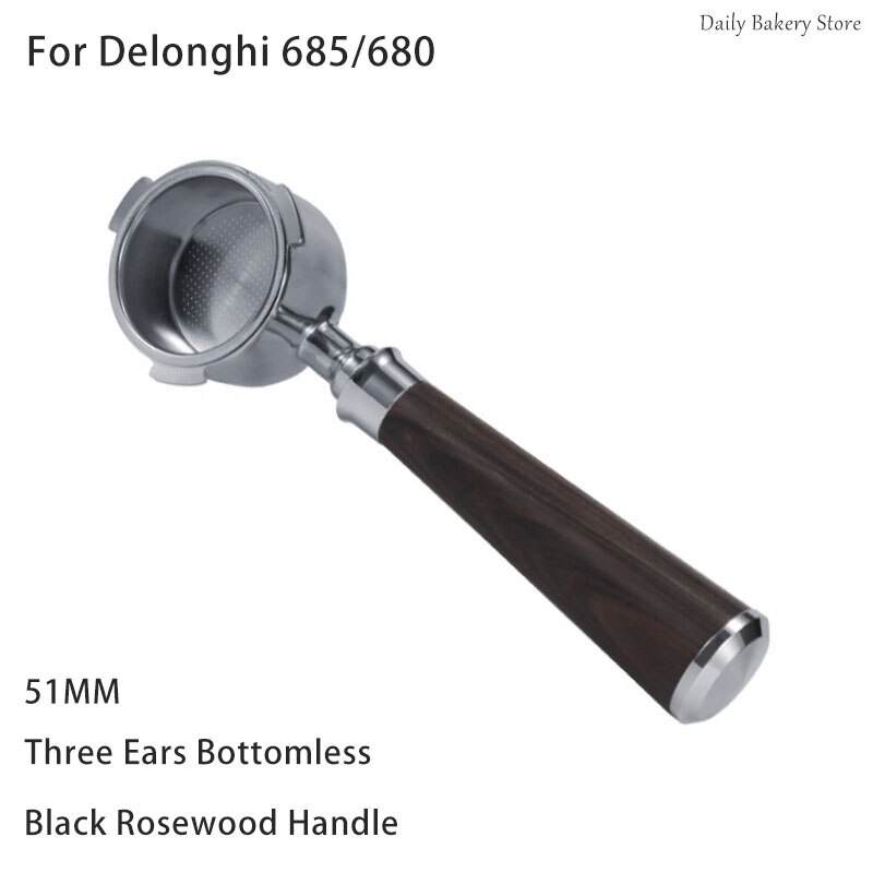 51mm Kaffee Filter für Delonghi 680/685 Ersatz Kaffee Maschine Griff Drei Ohren Boden Kaffee Griff Kaffee Zubehör: 3 Ears-Black