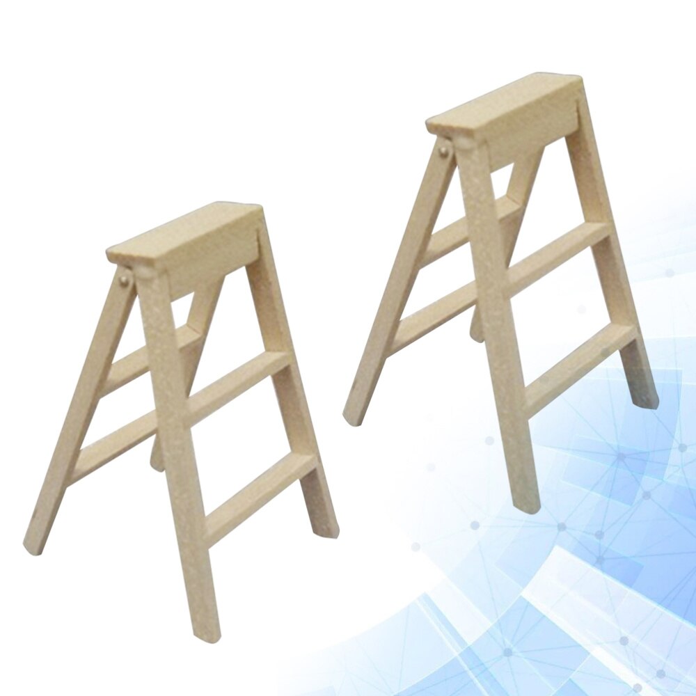 2PCS Mini Ladders Mini House Miniature Wooden Foldable Ladders for Kids Playing Doll House