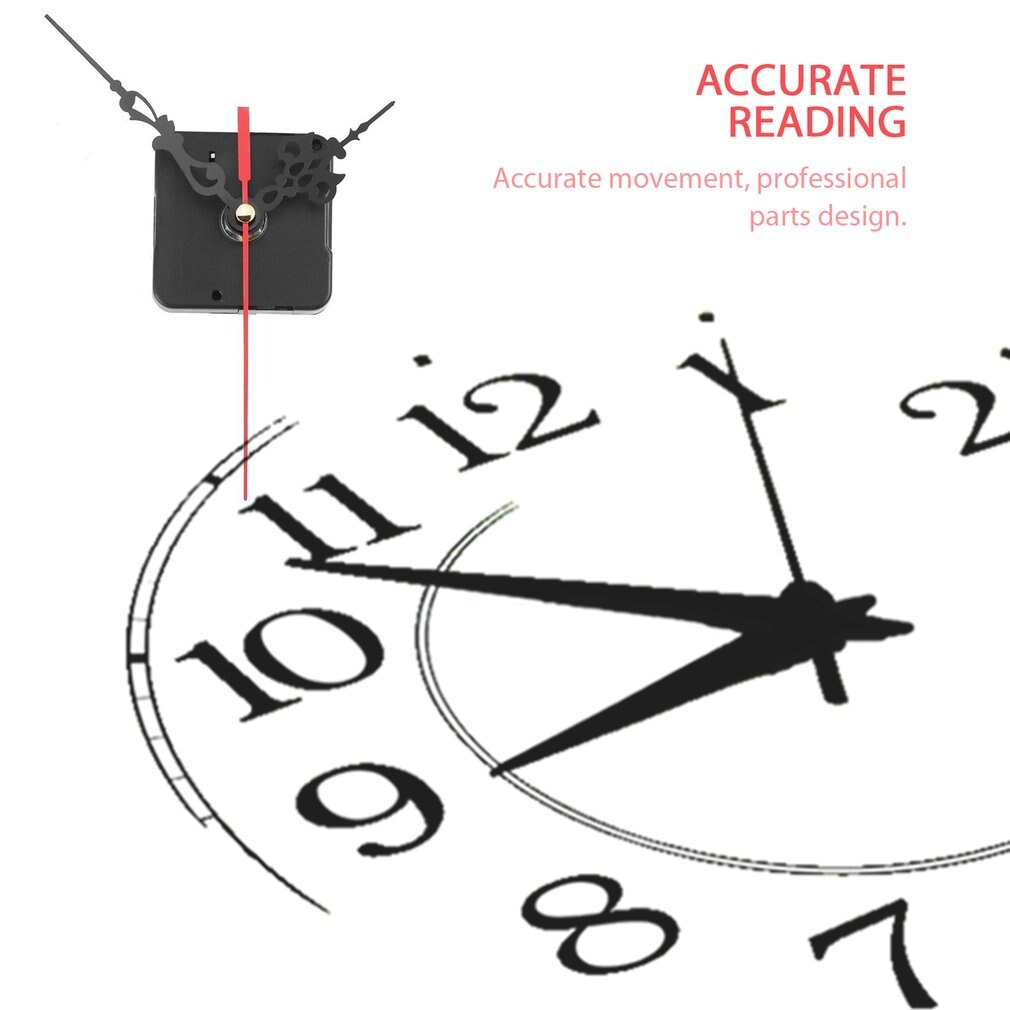 DIY silent quartz clock movement mechanism large wall clock Spindle Black Red hands Repair replacement parts Tool