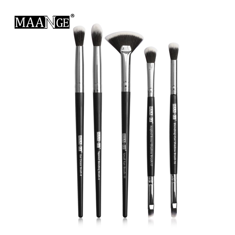 MAANGE – ensemble de pinceaux de maquillage Pro, 3/5/12 pièces, ombre à paupières, Eyeliner, brosse à sourcils, outils de mélange de beauté: 5pcs Black A