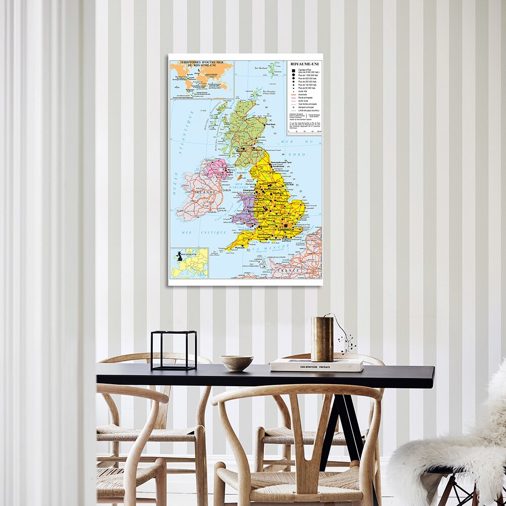 100*150cm The United Kingdom Political Traffic Map In French Wall Poster Vinyl Canvas Painting School Supplies Home Decor