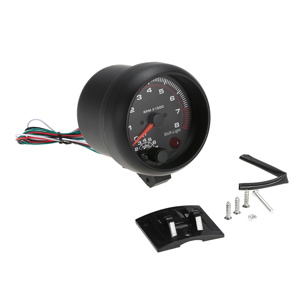 3.75" Car Universal Black Tachometer Gauge Digital Engine Tach White Inter Shift Light 0-8000 RPM For 4, 6, 8 cylinder engines