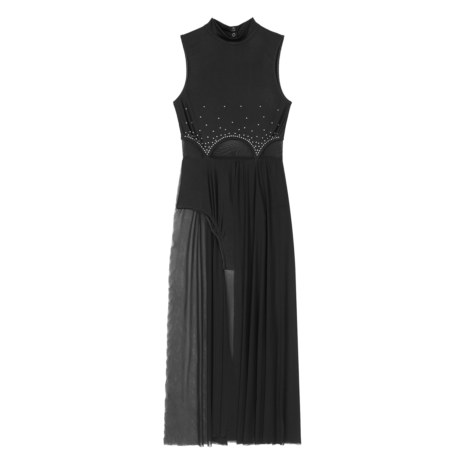 Robe de spectacle de danse lyrique moderne pour femmes, sans manches, fendue avec strass, robes Maxi transparentes, justaucorps de gymnastique de Ballet, vêtements de danse