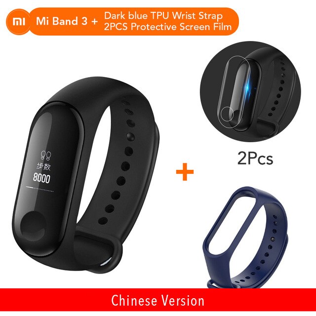 Originale Xiaomi Mi banda 3 Monitor di Frequenza Cardiaca di Bluetooth 4.2 Xaomi di Sport Intelligente Braccialetto OLED Miband 3 Smartband: Add Dark Blue Strap