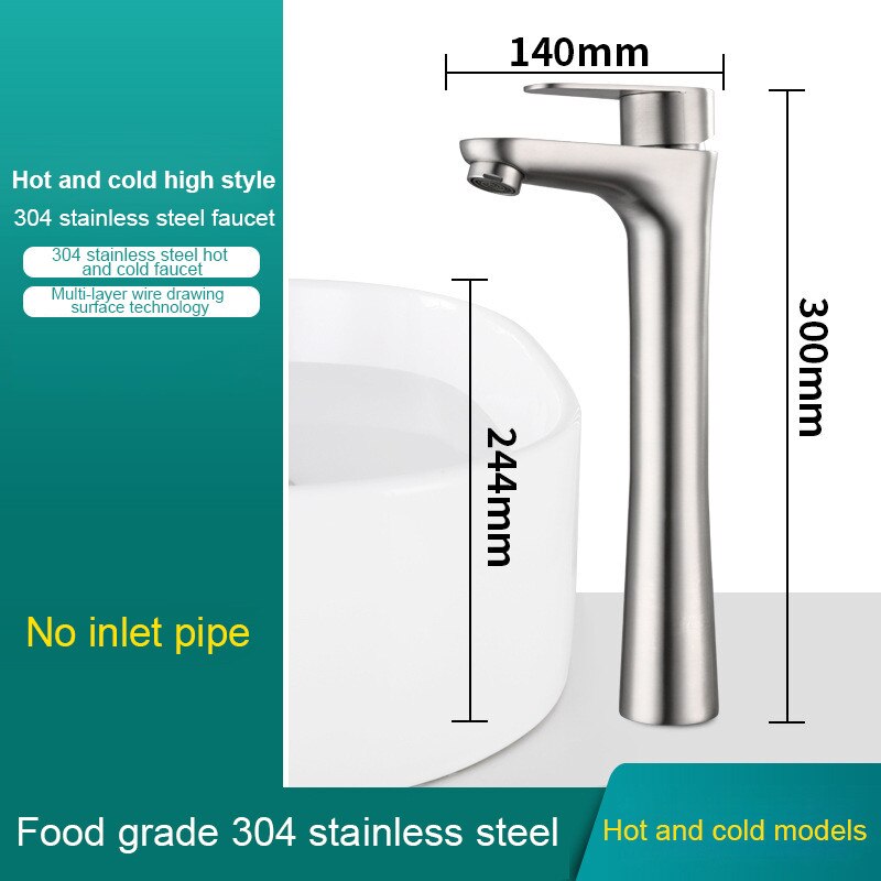 304 Stainless Steel Bathroom Faucet Basin Faucet Toilet Washbasin Single Cold Water Tap Bathroom Accessories: Hot cold high