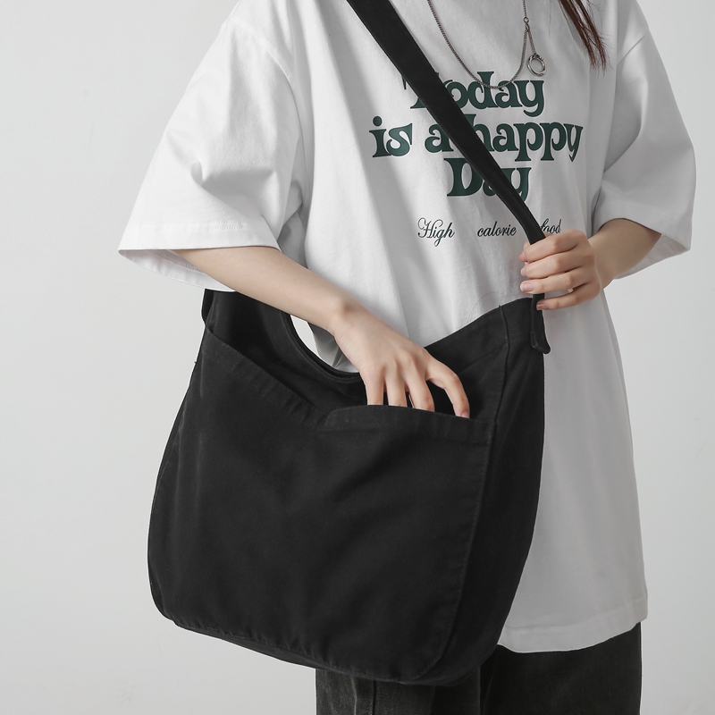 Casual canvas schooltas voor dames, crossbodytas voor studenten, effen kleur, grote capaciteit, trendy, coole schoudertas voor heren