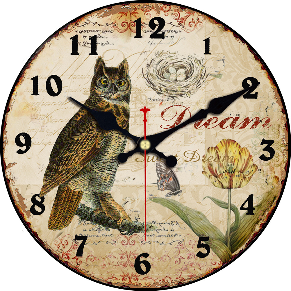 Grote Houten Wandklok Stille Woonkamer Muur Decor Saat Home Decoratie Muur Horloges Vogel Uil Reloj De Pared: 12957 / 6inch(15cm)