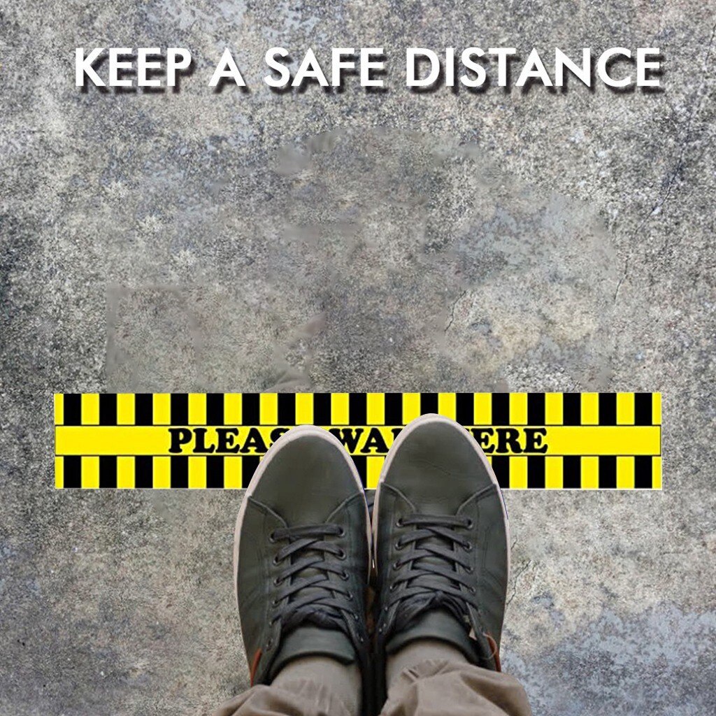 PLEASE WAIT HERE Please Sign 600mm x 95mm Notice Sticker