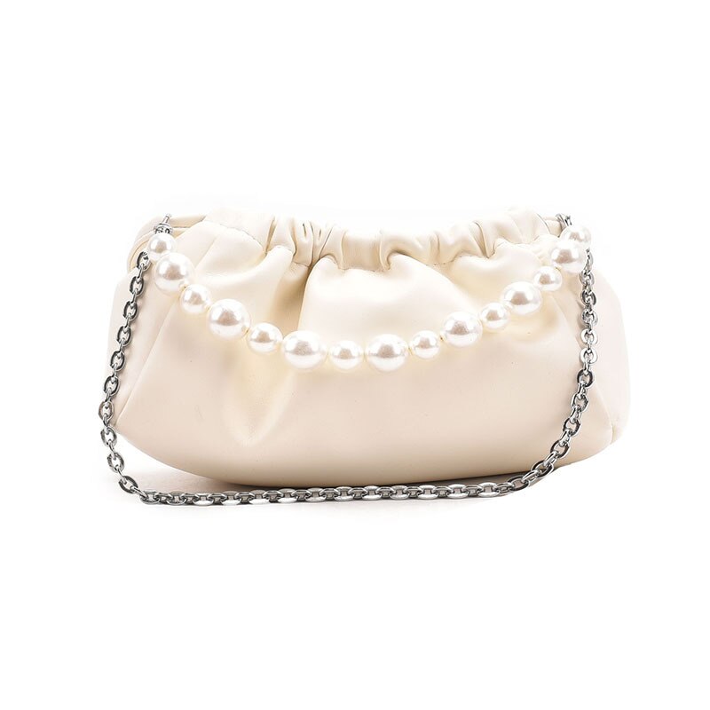 Factoo Perle kleine tasche, damen-umhängetasche, faltbare Wolke Tasche, diagonale Mini-Kupplung: Weiß