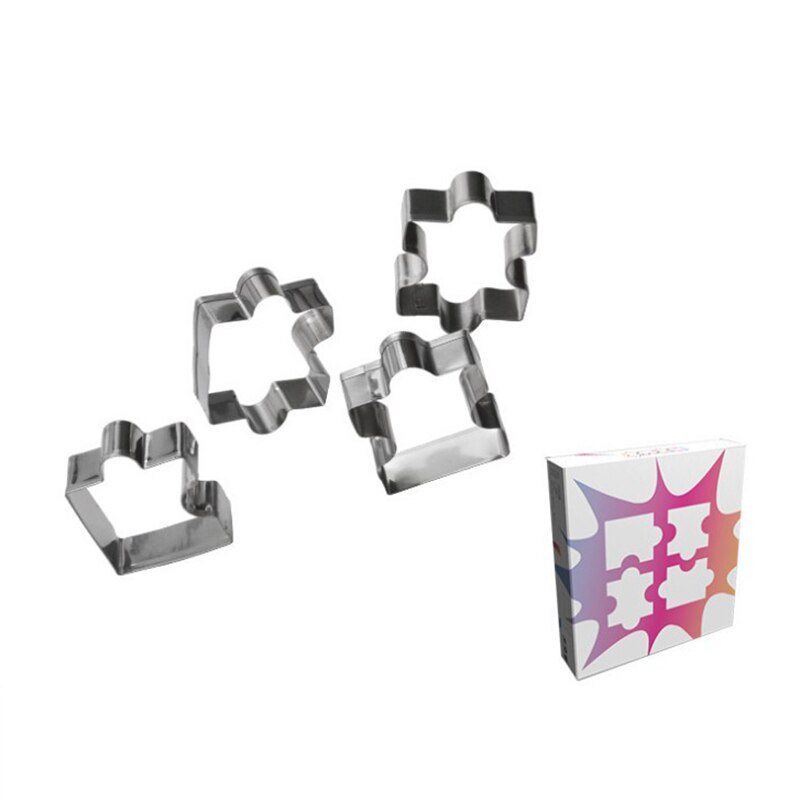 4pcs Cookie Cutter Set Different Jigsaw Puzzle Shapes Stainless Steel Baking Tool Biscuit Moulds Unique Easy Kitchen Tools