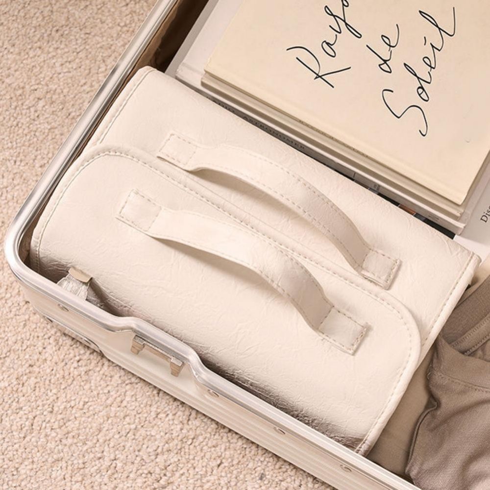 Neceser de viaje de cuero plegable para mujer, estuche de maquillaje portátil de gran capacidad, organizador de maquillaje de artículos de tocador impermeable, bolsa de almacenamiento