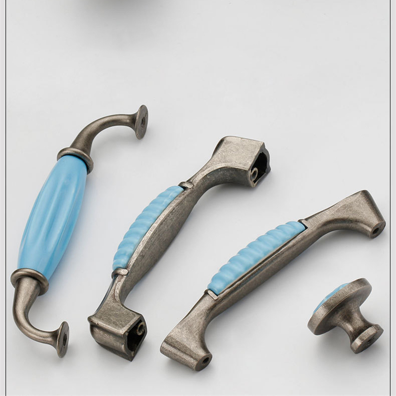 Ceramic Matte Blue Drawer Flush Handles Zinc Alloy Decorative Furniture Knobs Cabinet Wardrobe Door Handle Hardware door knob
