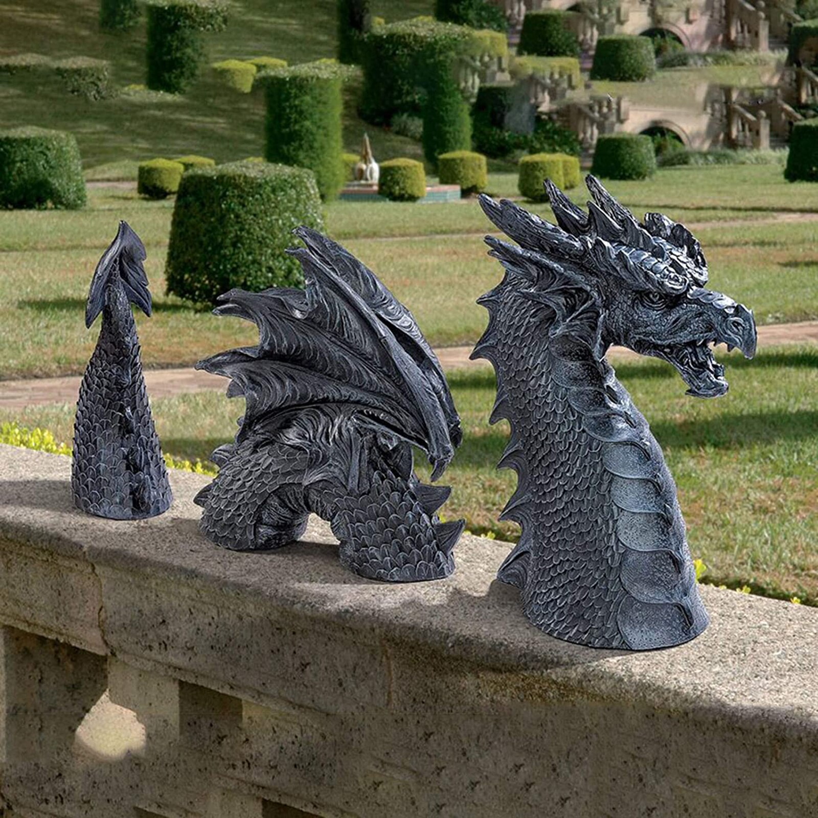 Sculpture de Dragon gothique géante en résine, figurines de Dragon fantaisie, Art, jardin, Patio, décoration