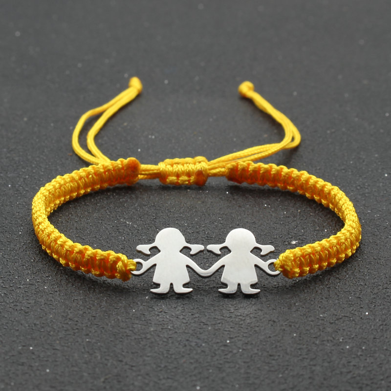 Stal nierdzewna śliczne Twin Little Girl Charm bransoletka czarna lina pleciona regulowane bransoletki dla kobiet biżuteria Mujer Pulsera: Yellow