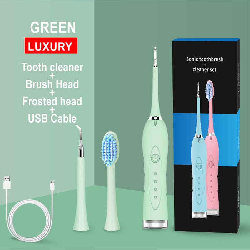 Eléctrico eliminador de sarro Tártara de blanqueamiento Dental recargable USB diente limpiador hogar portátil cálculo Dental removedor: GREEN SET 2