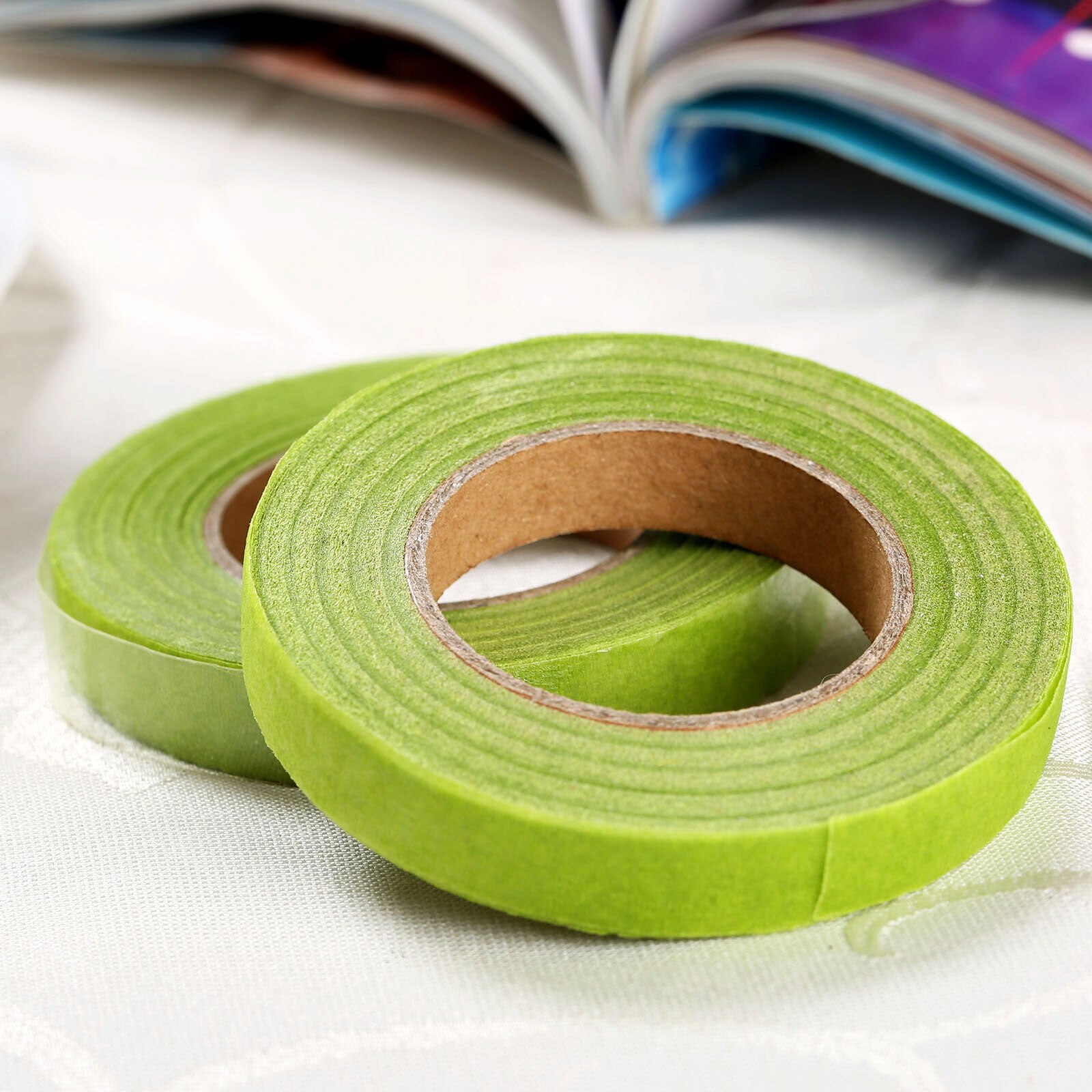 Ruban adhésif vert pour tige de fleuriste, 12mm, ruban pour fleurs, pour bricolage, couronne de guirlande en papier froissé