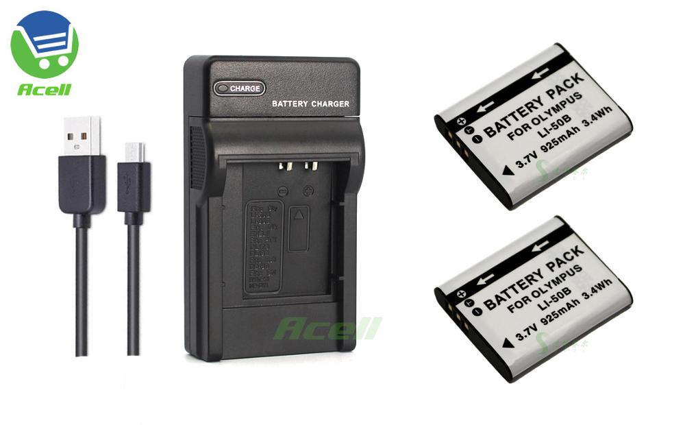 Li -50b batteri + usb lader for olympus tg -810 tg-820 tg-830 sz-17 sz-20 sz-31mr sz -30mr sp -815uz sp -810uz sp -720uz kamera: 2 batterier 1 lader