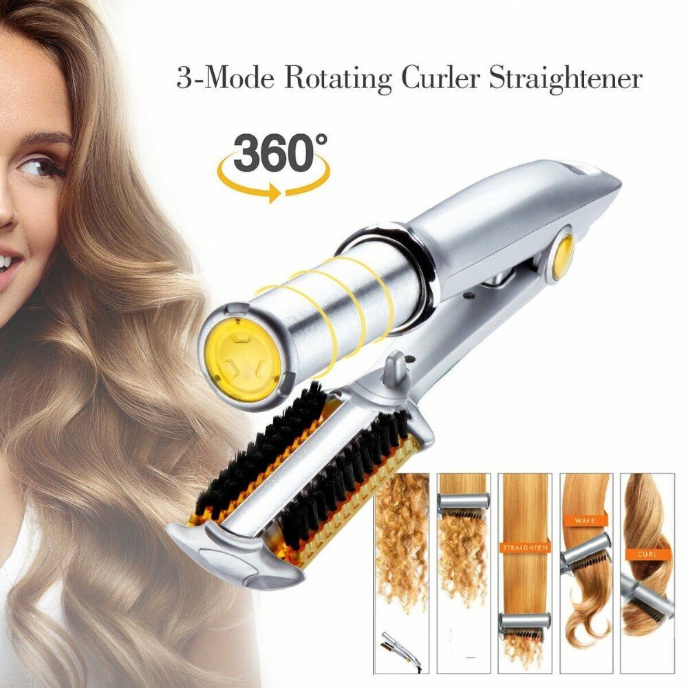 Fer à lisser et boucler 2 en 1, outil de coiffure, plat avec brosse