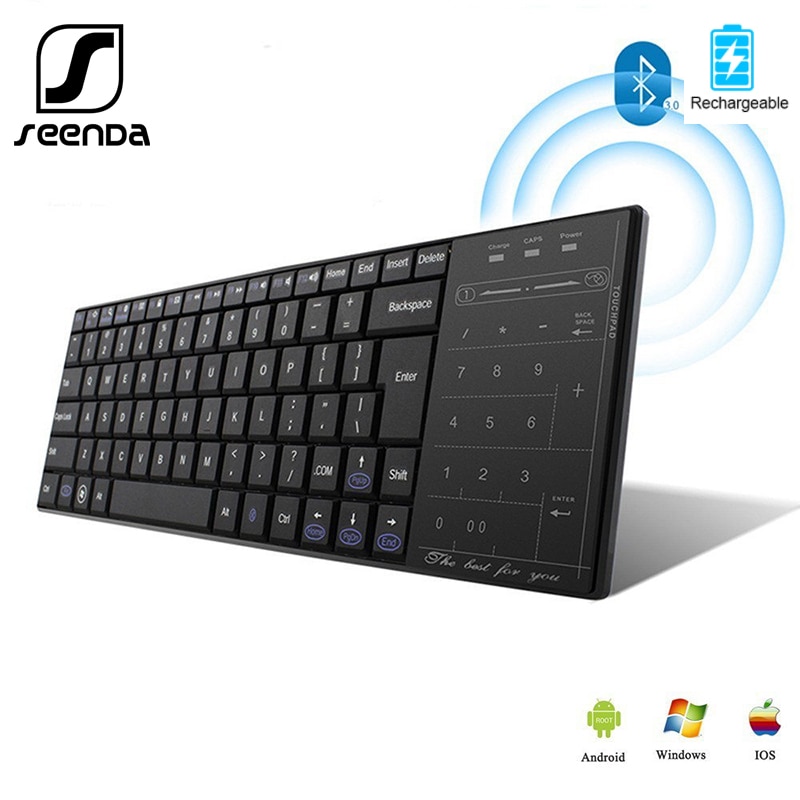 SeenDa Rechargeable Bluetooth Keyboard with Touch Pad Mouse Silent Click Bluetooth Keyboard for IOS/Android/Windows iPad Phone