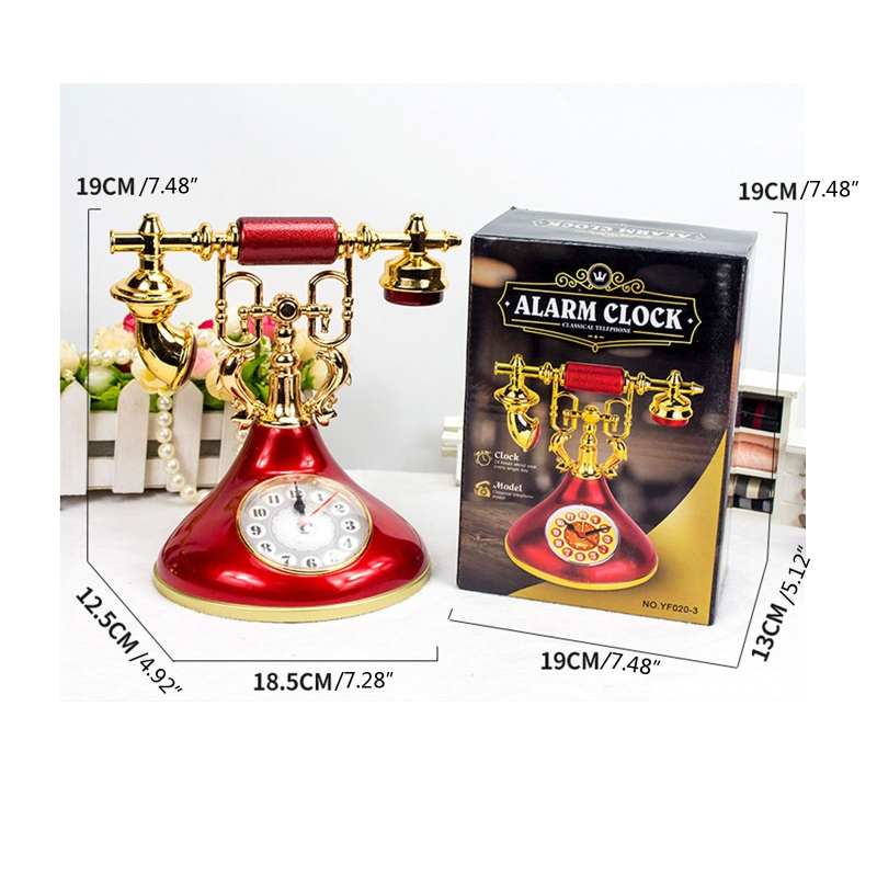 Retro Telephone Model Alarm Clock Timekeeper Desktop Ornament for Home Kids Room Bedside Table Decoration Clocks