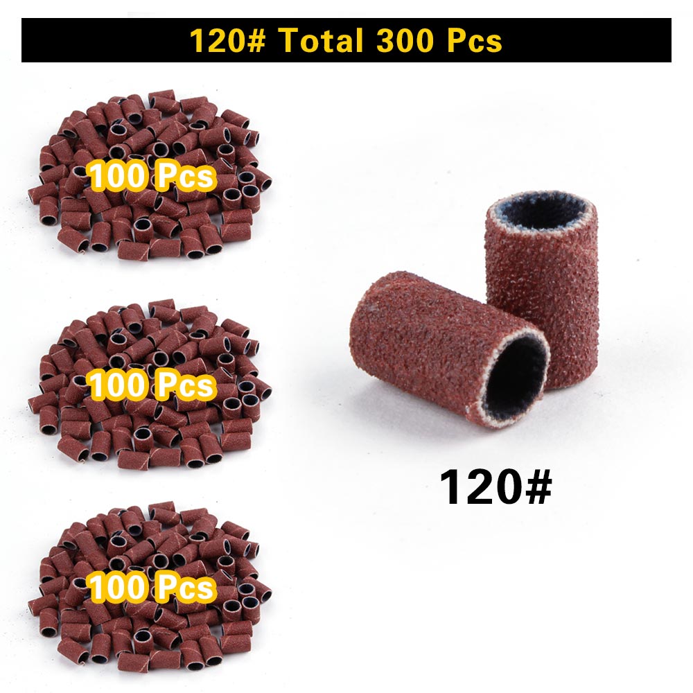 Bandas de lijado para uñas, accesorios de taladro eléctrico para manicura, paño de arena recargable, manguitos de lijado de repuesto, 300 Uds.: 300pcs 120