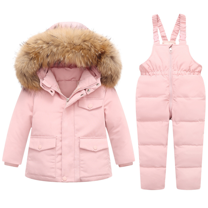Kinderen Donsjack Pak Baby Jongens En Meisjes Overalls 1-5 Jaar Eendendons Waterdichte Jas Jas Kinderen + Bib Pant Snowsuit: Pink / 110cm