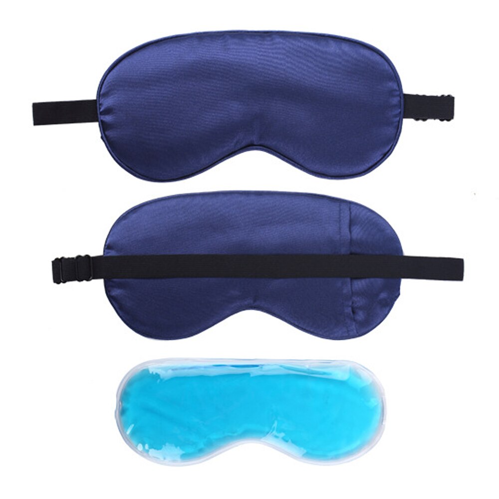 Sovemaske øjenbetræk silke med øje kølingjel isgelpakke genanvendelige perler kuldeterapi beroligende afslappende: Marine blå
