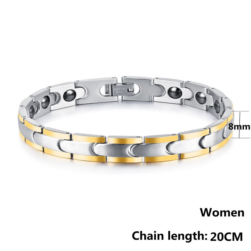 1 stk mænd kvinder 316l titanium stål magnetisk terapi sundhed par armbånd: Kvinder guld