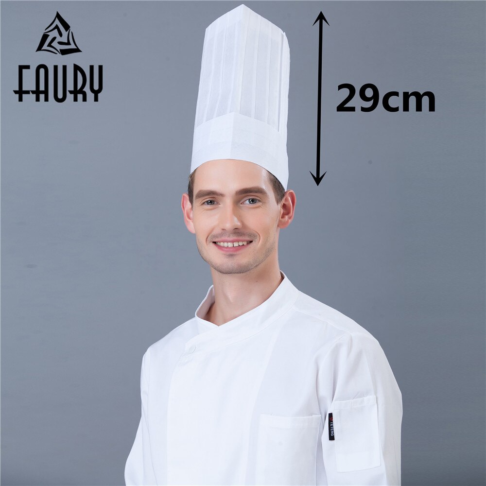 unisexe non tissé haut moyen plat rond chapeau Restaurant hôtel cuisine travail de cuisine porter Chef chapeaux blanc noir 10 Pcs/Lot