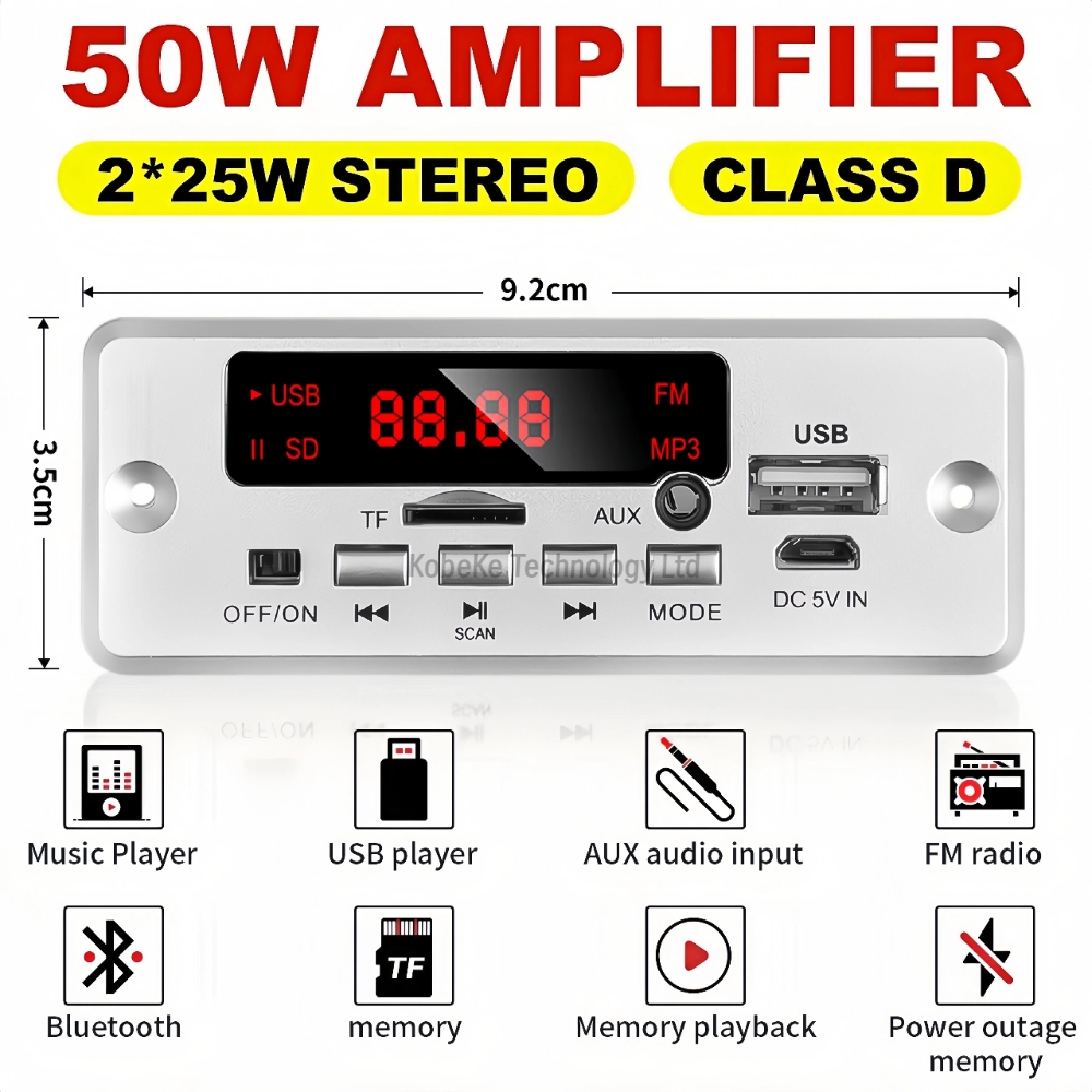 2*25W 50W Verstärker DC 6-12V MP3 Decoder Board Bluetooth 5,0 12V Auto MP3 Player USB FM Anruf Aufnahme Unterstützung Ordner Schalten
