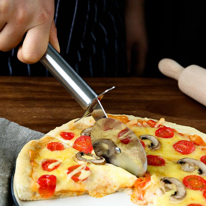 1 pc pizzaskærer i rustfri stål sakse kage brød tærter rund kniv udskærer pizza værktøj pizza hjul kogeværktøj