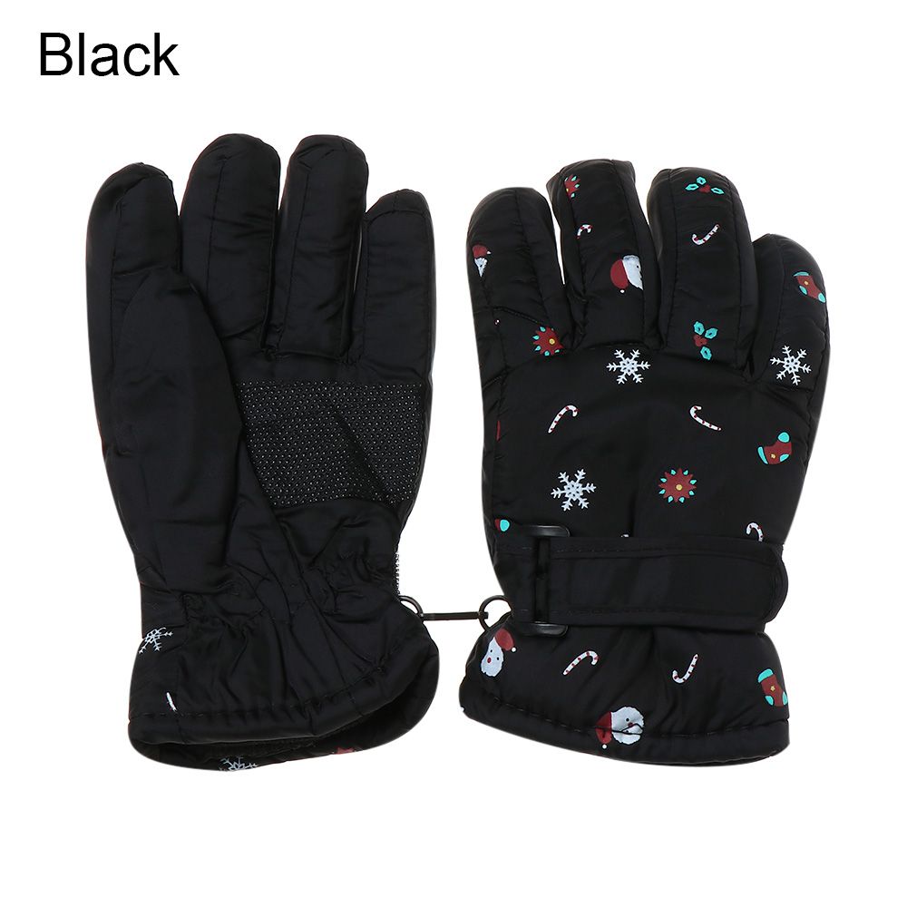 1 Paar Kinderen Ski Handschoenen Lange Mouwen Wanten Winter Winddicht Waterdicht Dikke Warm Antislip Herten Konijn 7-14 Jaar Oud: Black