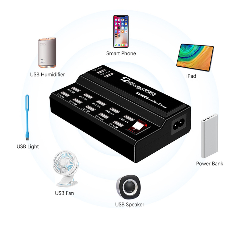 Station de charge rapide USB 100w, 12 Ports, pour IPad, caméra, écouteurs Bluetooth, manette de jeu, Apple Watch, haut-parleur, ventilateur