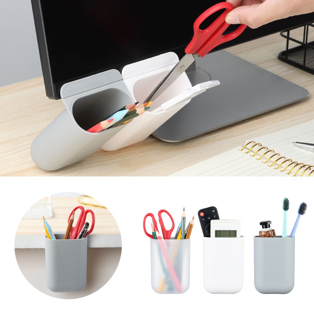 Mini Self-Adhesive Pen Holders Desktop Organizer Hanging Pencil Case Storage Box Home Office School Computer Desk Organizer