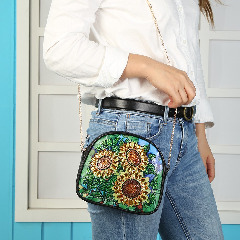 DIY Flowerpot Special Shaped Diamond Painting Leather Chain Shoulder Bags