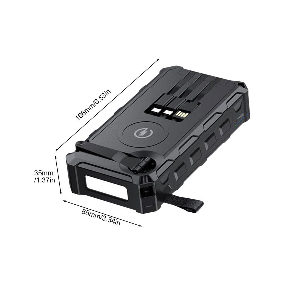 Zonnelader Power Bank Handbediende powerbank met LED-licht Opvouwbare draadloze powerbank Ingebouwde SOS-alarmfunctie en: Black
