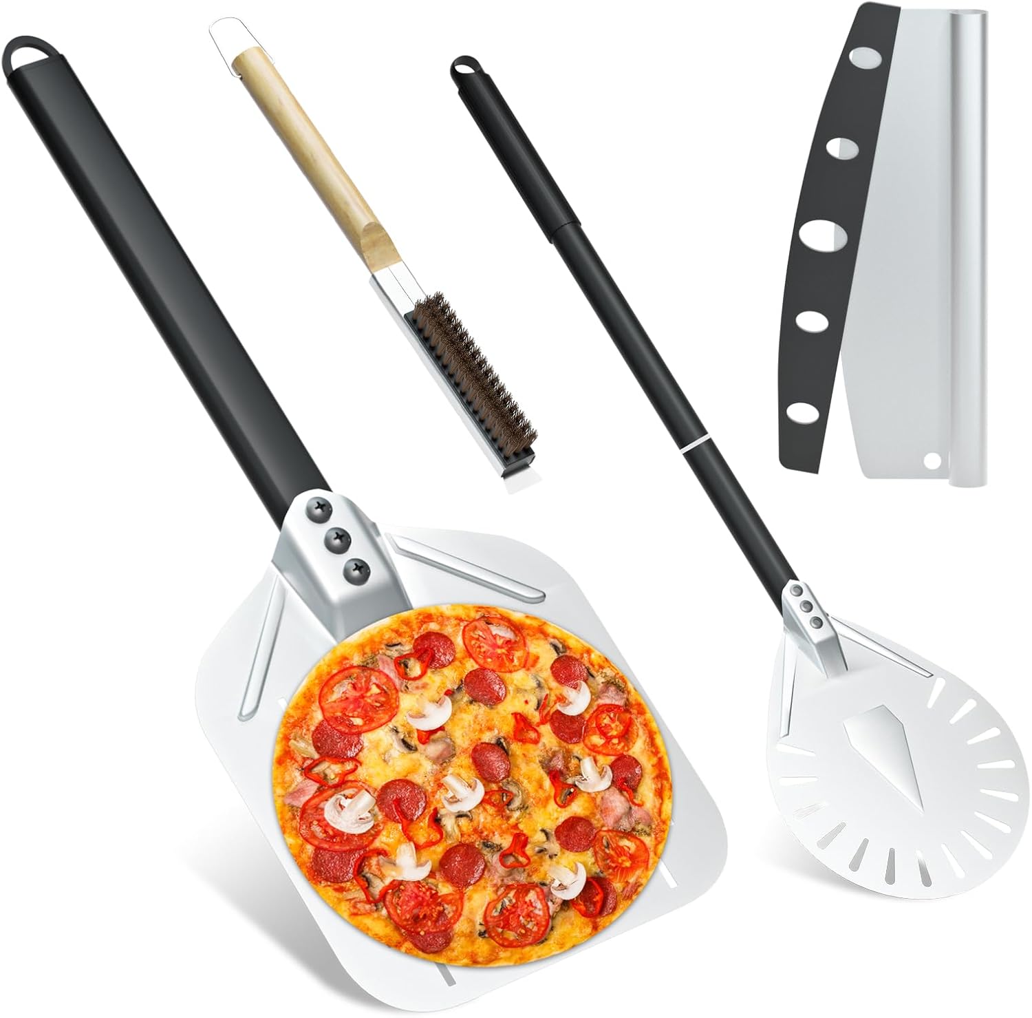Geperforeerde pizzaschep blad 32cm steel 180cm Geperforeerde pizzaschep blad 32cm steel 180cm