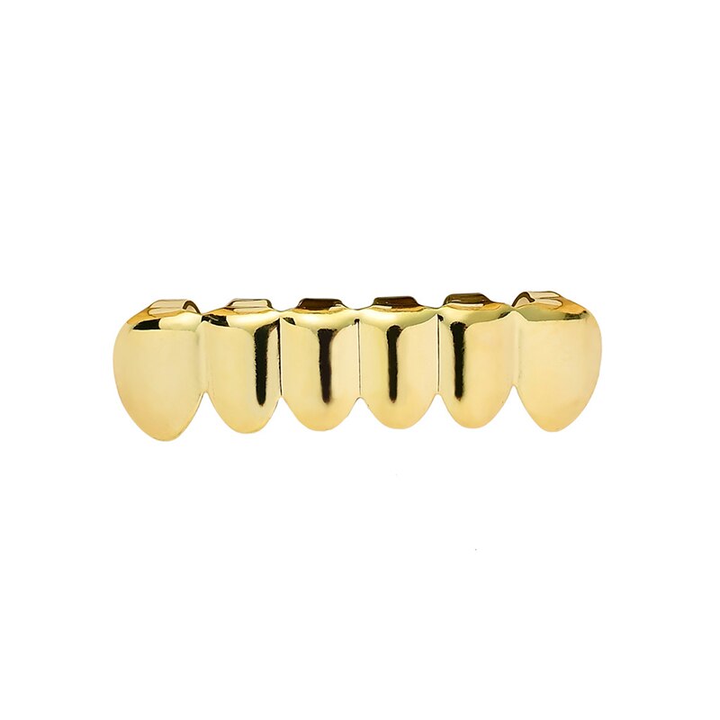 Hip Hop Mannen 6 Top & Bottom Tanden Goud Zilver Kleur Valse Tanden Grillz Set Bump Rooster Dental Grills voor Vrouwen Lichaam Sieraden: gold lower tooth