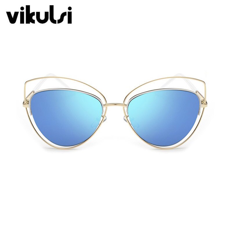 gafas de sol de espejo rosa de gran tamaño ojo de gato Vintage mujeres gafas de sol de mujer gafas de sol de señora al por mayor: A886 gold blue