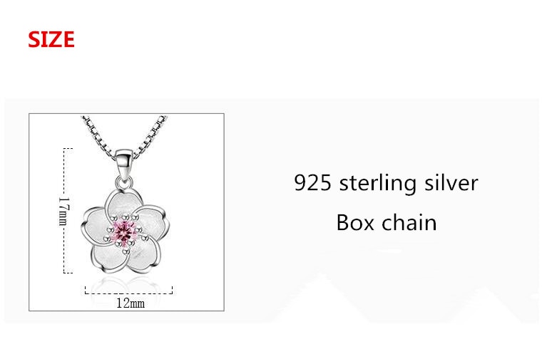 100% 925 Sterling silber glänzend kristall kirschblüzehn blume Damen'Anhänger halsketten frauen kurze Kasten kette hochzeit