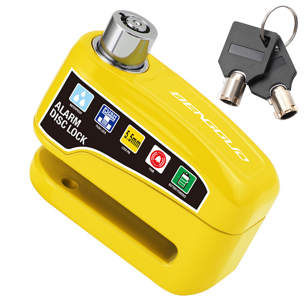 Allarme bicicletta Freno a disco Blocco elettrico Antifurto Allarme moto Rotore freno Lucchetto Lega di alluminio per scooter a motore da bicicletta: YELLOW